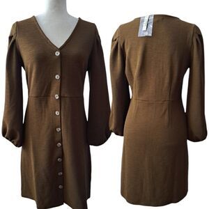 Madewell Texture & Thread Women's Asparagus Crepe Balloon-Sleeve Dress Button M